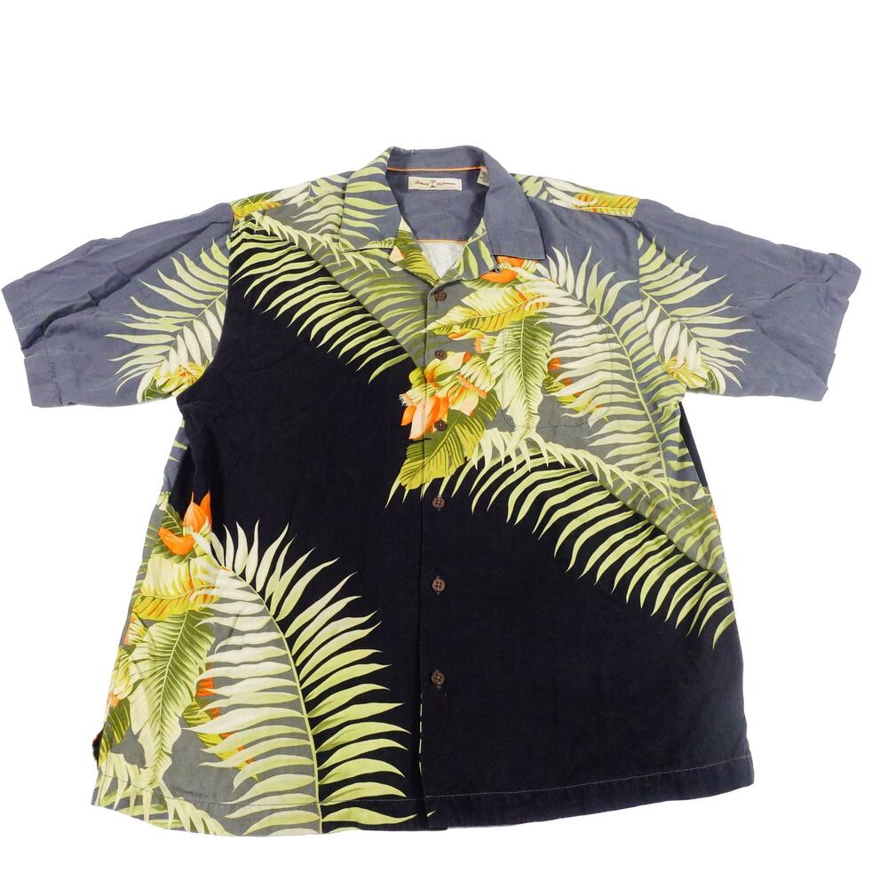 Tommy Bahama Silk Floral Leaf Hawaiian Button Up Camp Shirt Large